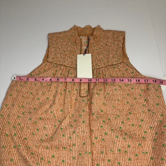 Joie Women’s Small Joesa Smocked Mock Turtleneck Orange Striped Sleeveless Top - Picture 9 of 10